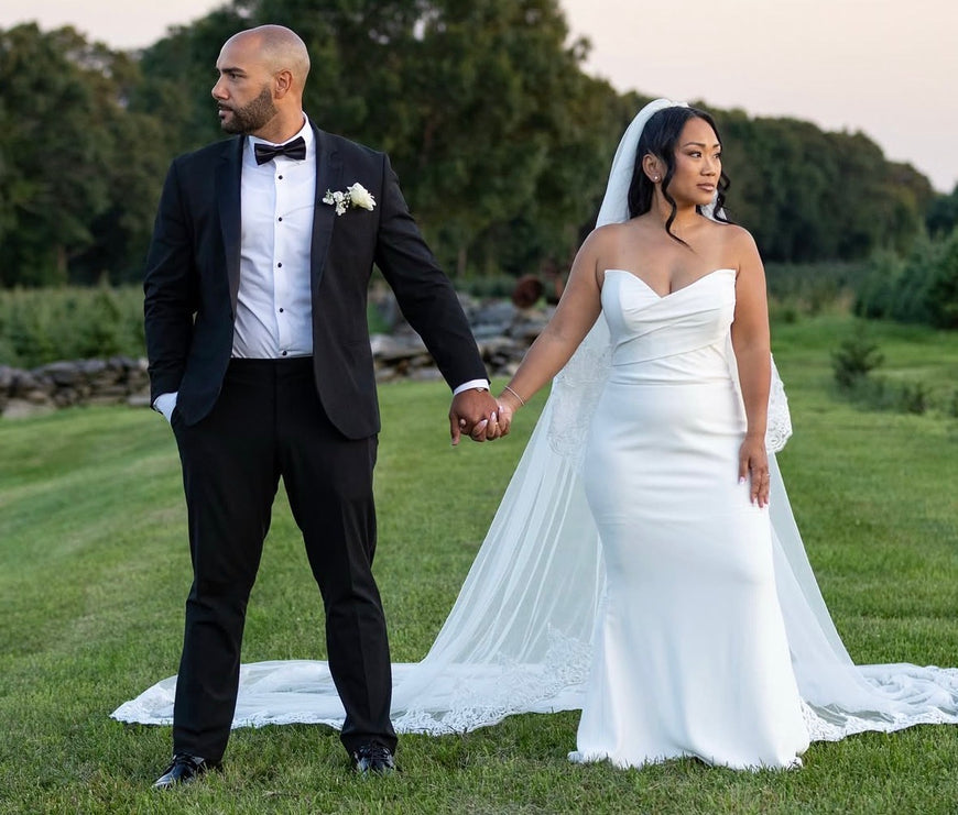 Grigio - robe de mariée ajustée en crêpe extensible avec bretelles off soulders amovibles