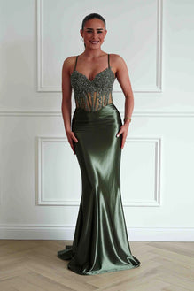 Debbie - Robe longue bustier à effet corset en jersey extensible coupe sirène