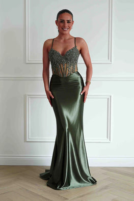 Debbie - Robe longue bustier à effet corset en jersey extensible coupe sirène