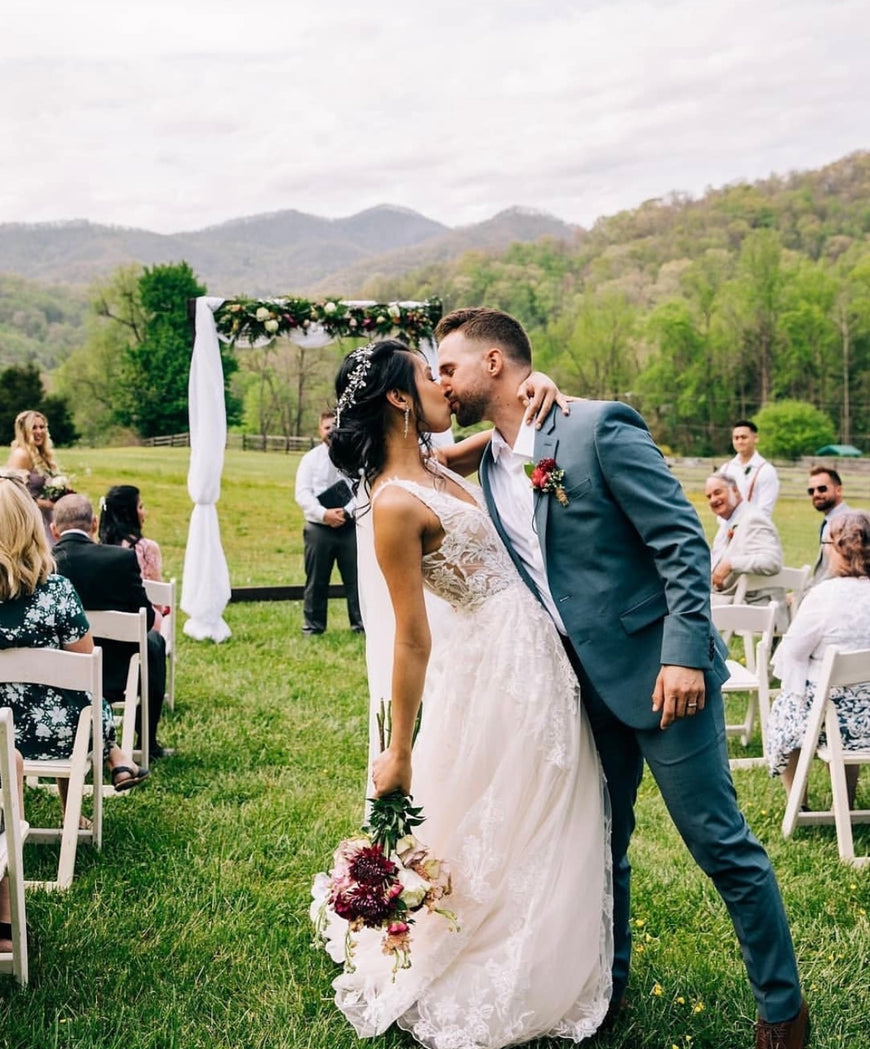 Cooper - A-line boho wedding dress with unique floral lace