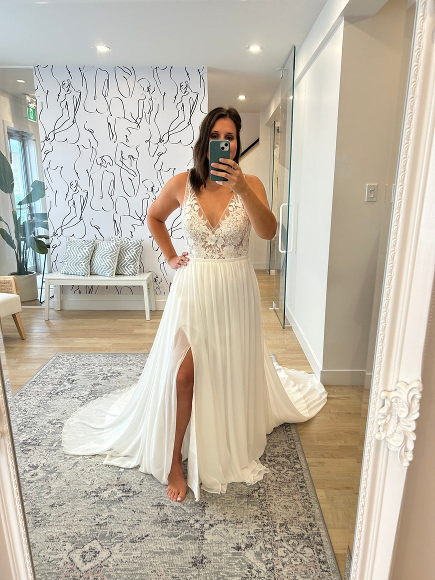 Harvey - robe boho romantique en dentelle et jupe de chiffon avec fente