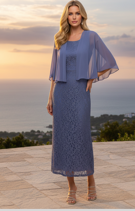 Brenda - robe longueur midi en dentelle avec boléro de chiffon
