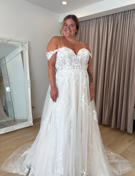 Harrison - robe de mariée romantique de coupe A en tulle et dentelle avec bretelles tombantes amovibles