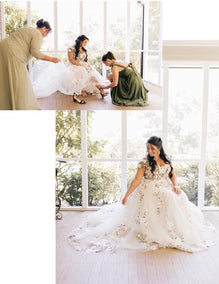 Juno - robe de mariée unique et festive avec dentelle brodée haut de gamme et manches courtes bouffantes