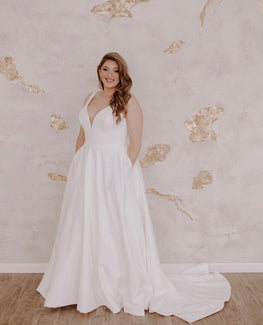 Rita *plus size* - classic wedding dress with illusion plunging neckline and open back