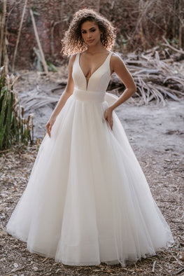 Madden *sample size 18* - classic wedding dress with illusion plunging neckline and open back 