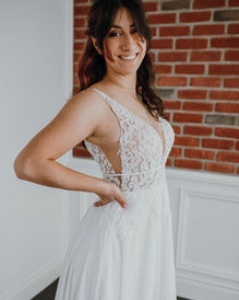 Shiloh - sleeveless boho wedding dress with v top and illusion neckline