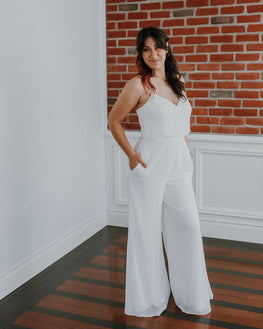 Candide - long cross-back chiffon jumpsuit with pockets and wide legs