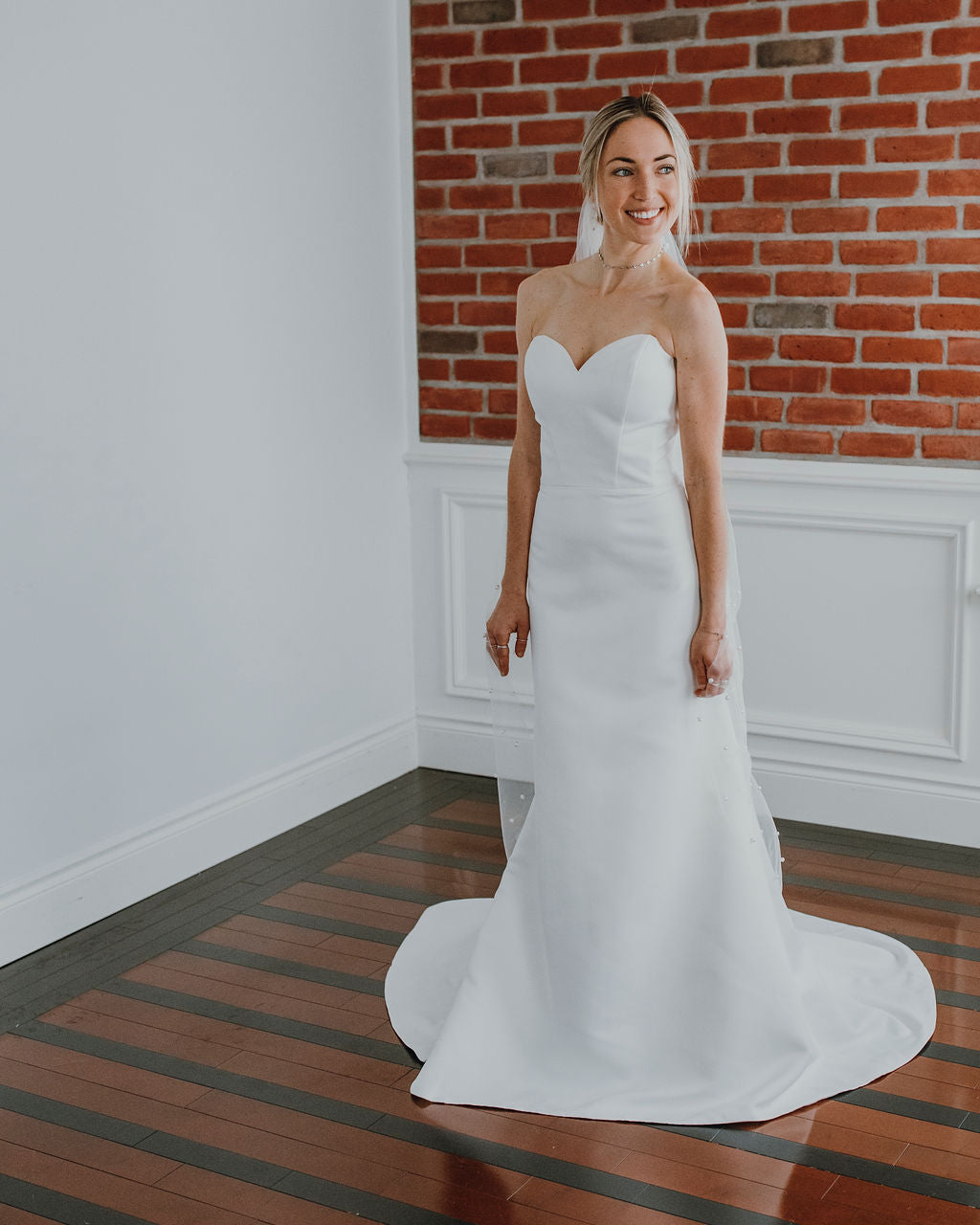 Serena - minimalist and contemporary slim fit strapless crepe wedding dress
