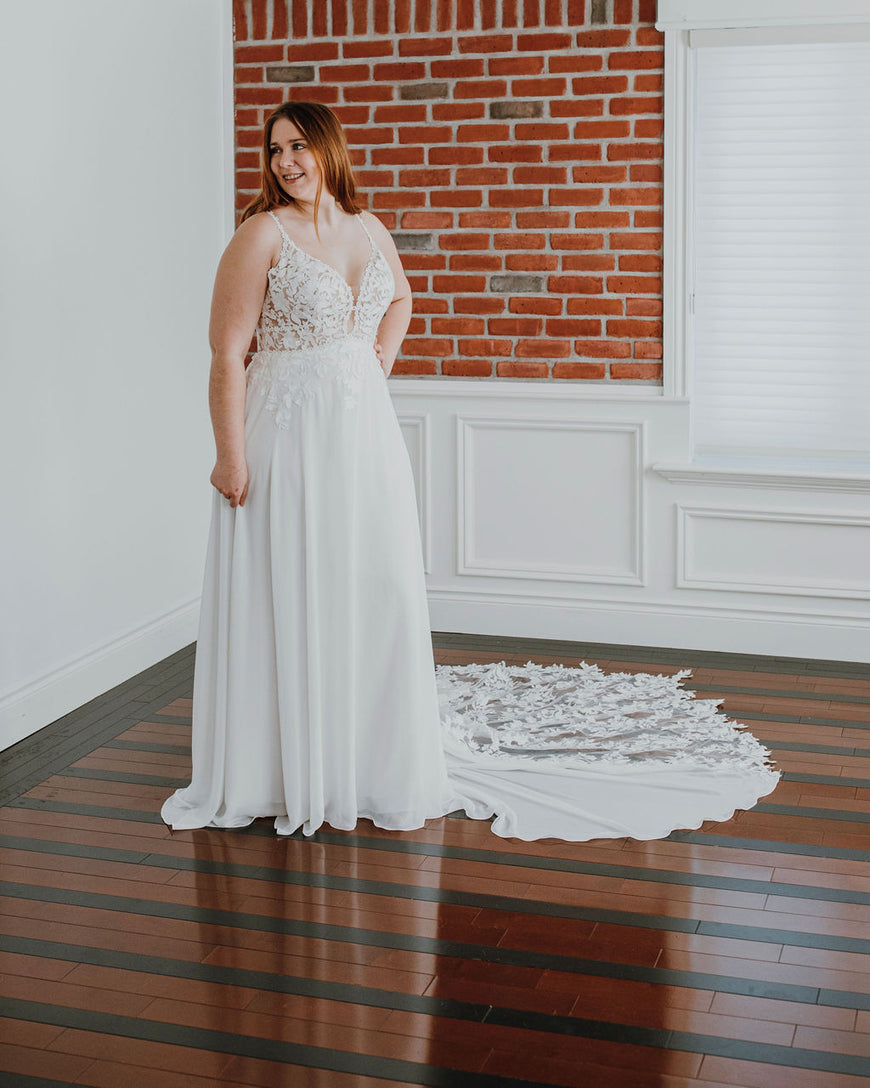 Kit - boho wedding dress with cotton lace and chiffon skirt