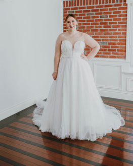 Felicity *sample size 18* - high end ballgown style wedding dress with all beaded illusion top