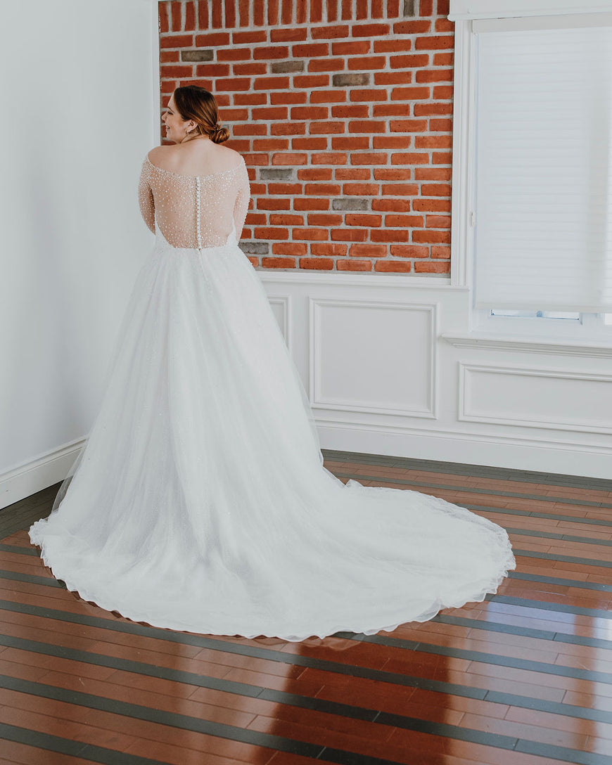 Felicity *sample size 18* - high end ballgown style wedding dress with all beaded illusion top