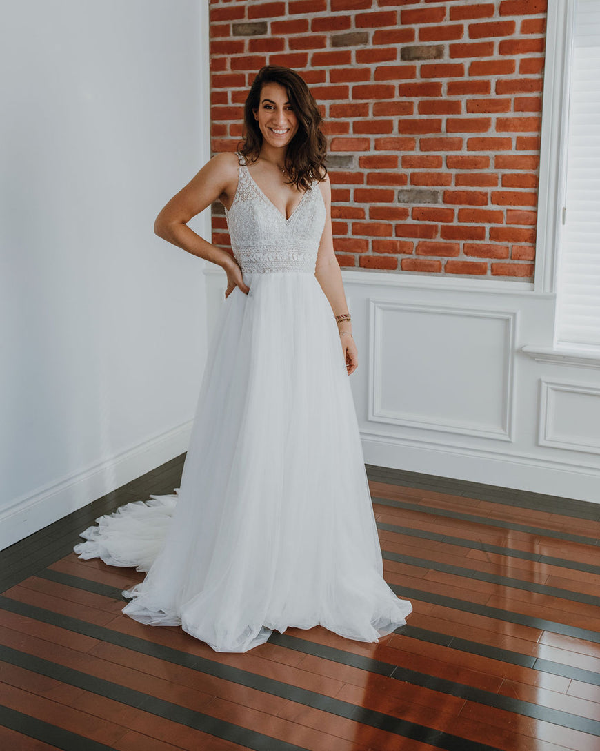 Ariana - romantic boho dress with beaded top and soft tulle multi-layer skirt