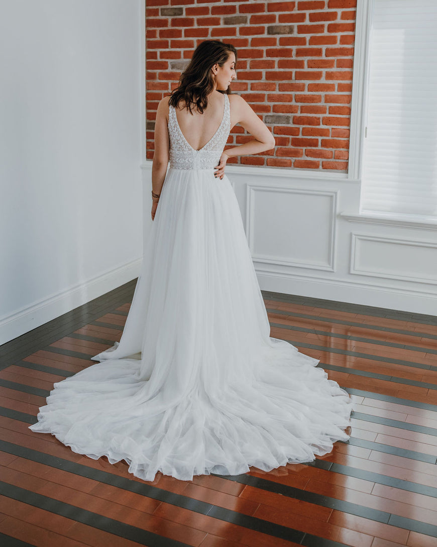 Ariana - romantic boho dress with beaded top and soft tulle multi-layer skirt