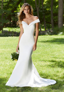 Wyatt *sample size 14 - off-the-shoulder matte satin crepe slim fit minimalist wedding dress