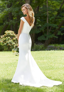 Wyatt *sample size 14 - off-the-shoulder matte satin crepe slim fit minimalist wedding dress