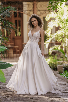 Breeze - wedding dress with chiffon skirt and embroidered top