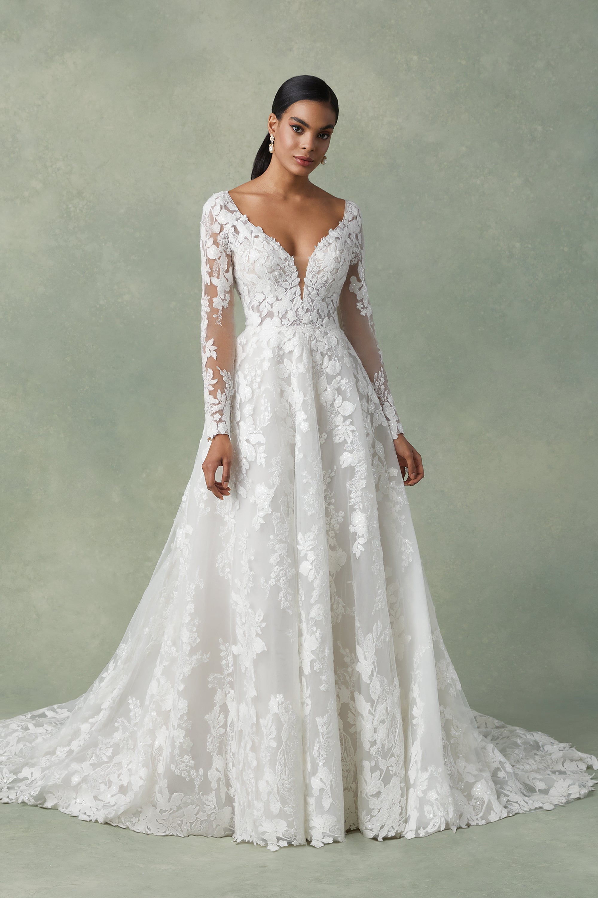 Allison - high end lace wedding dress with plunging V back