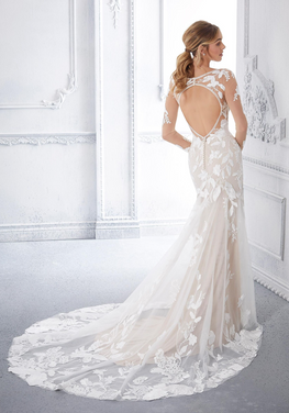 Karina *échantillon taille 6* - robe de mariée à manches longues ajustée à imprimé floral statement