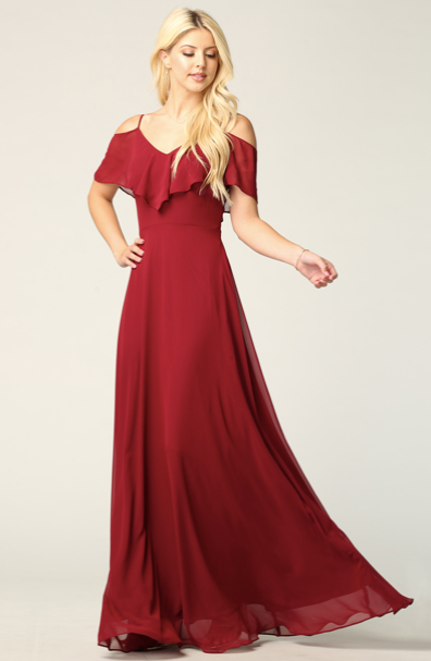 Brithany - Boho-style maxi dress with thin straps and ruffles