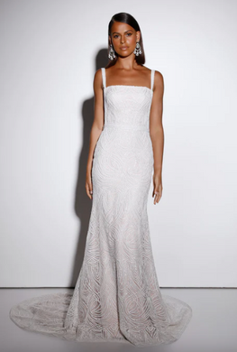 Felicia *plus size* sample size 20 - modern wedding dress with beaded embroidery and square neckline