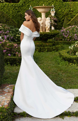 Mathilda *sample size 18* - minimalist and contemporary fitted cut off-shoulder crepe wedding dress