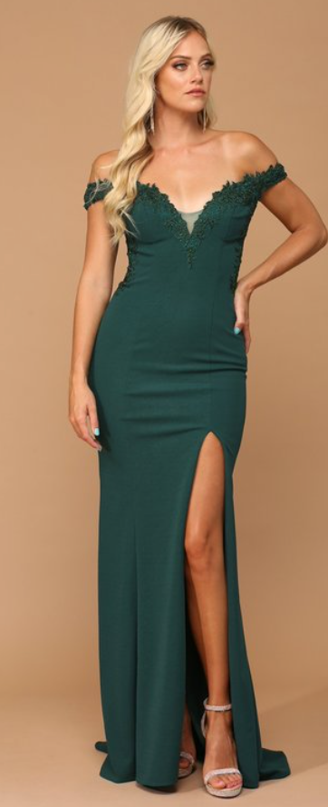 Alta - Off the Shoulder Maxi Dress with Lace and Leg Slit