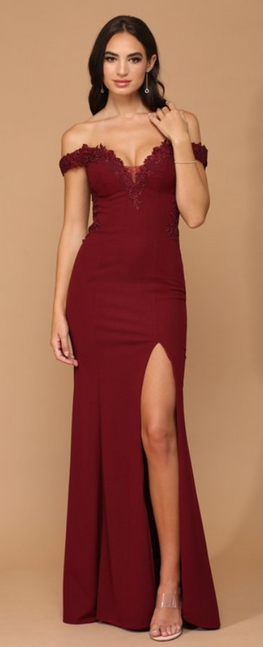Alta - Off the Shoulder Maxi Dress with Lace and Leg Slit