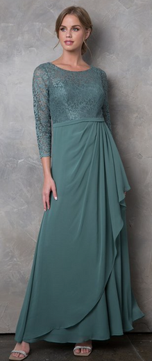 Hemi - long dress with 3/4 sleeve lace top and ruffled stretch chiffon skirt