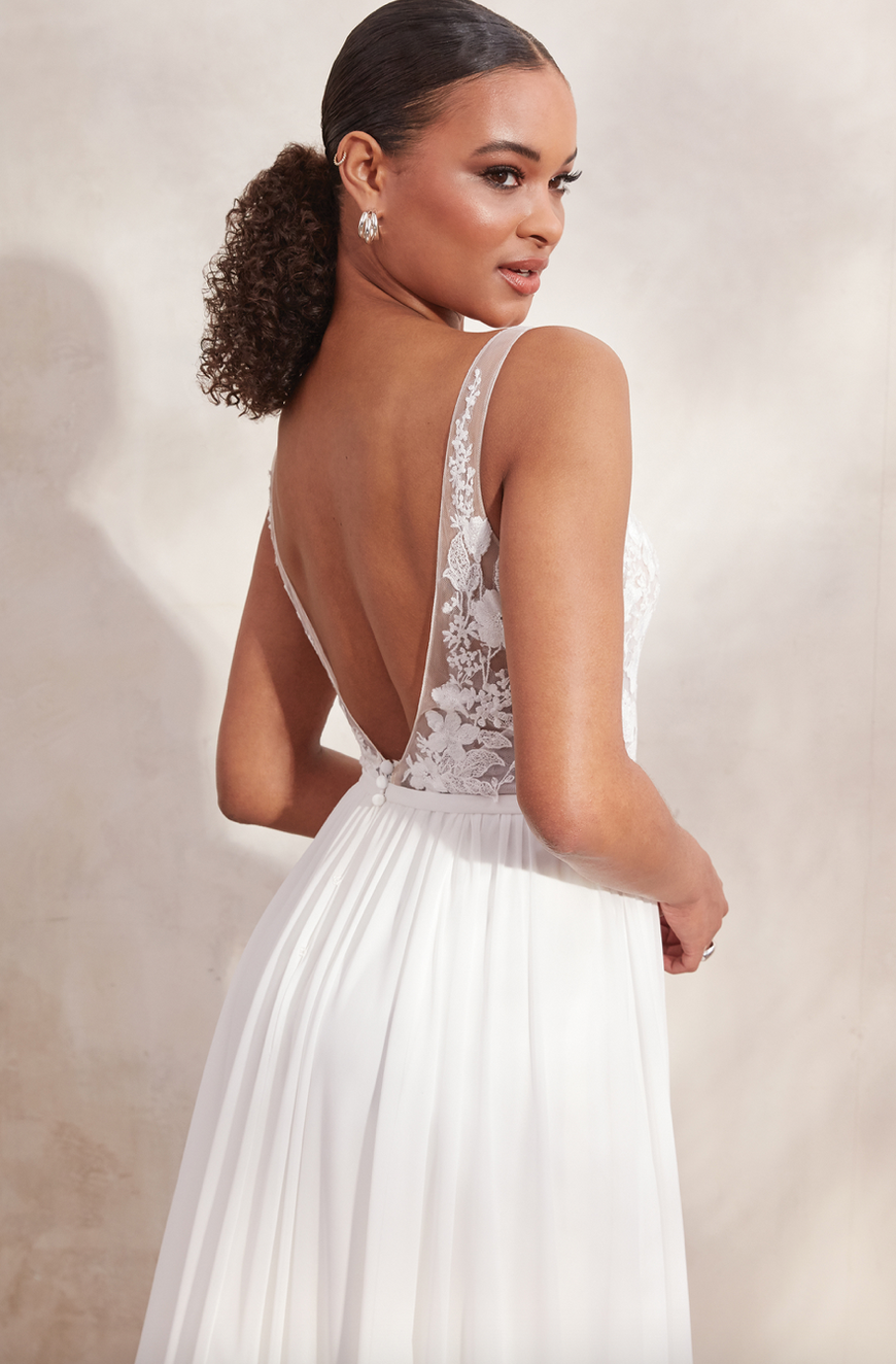 Harvey *échantillon taille 16* - robe boho romantique en dentelle et jupe de chiffon avec fente