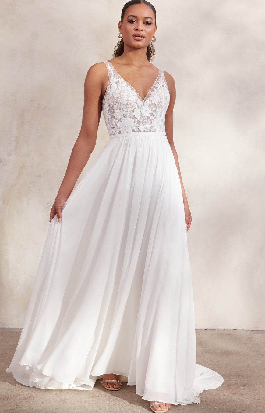 Harvey *échantillon taille 16* - robe boho romantique en dentelle et jupe de chiffon avec fente