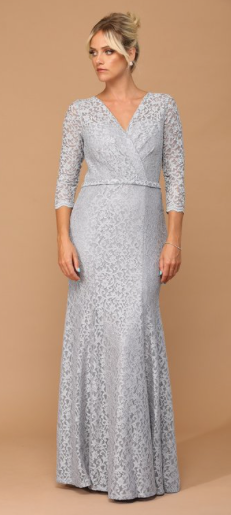 Pamela - straight cut dress in stretch lace with light sparkles and 3/4 sleeves