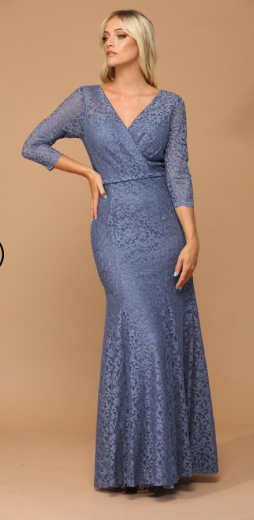 Pamela - straight cut dress in stretch lace with light sparkles and 3/4 sleeves
