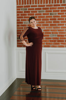 Genesis *sample size 12* - straight fit dress in stretch jersey with slit back leg and beaded sleeve details