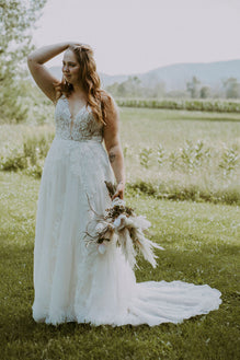 Cooper - A-line boho wedding dress with unique floral lace