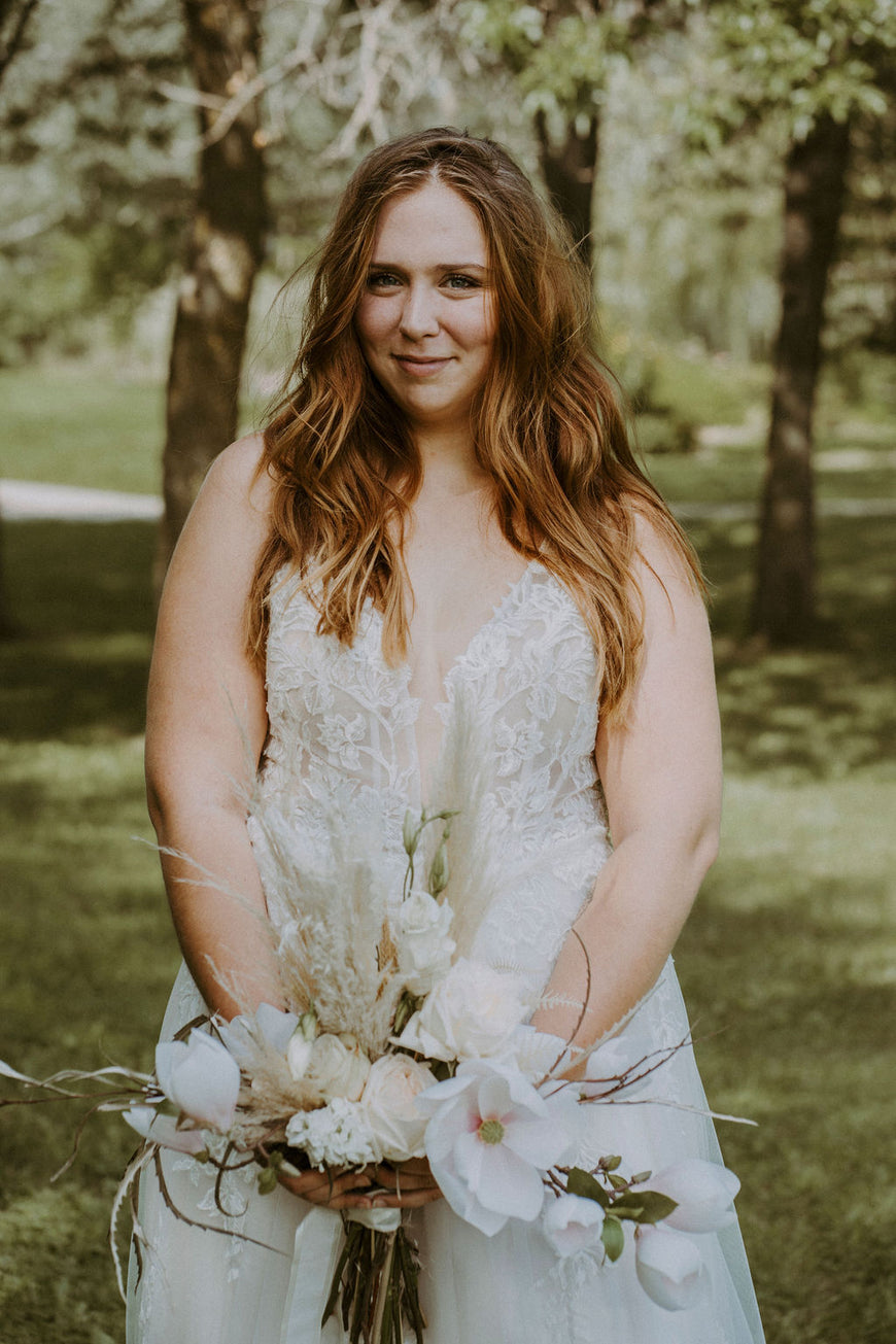 Cooper - A-line boho wedding dress with unique floral lace