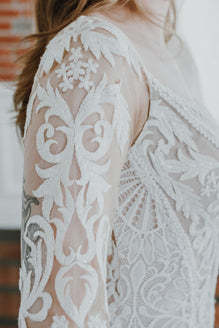 Wilson *sample size 8 - fitted lace boho wedding dress with lightweight tulle bell sleeves and open back