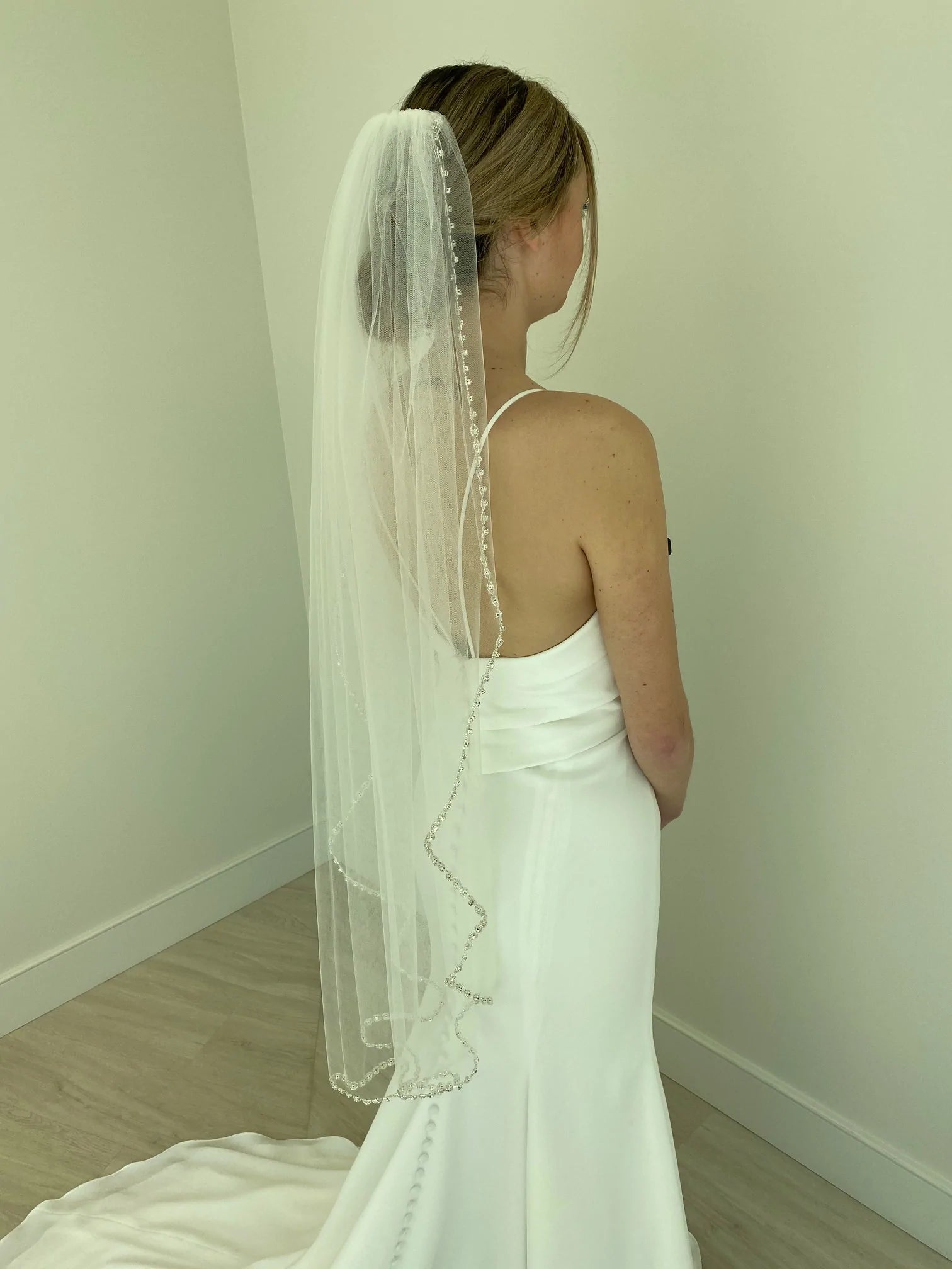 Kayla Mid length veil with rhinestone trim
