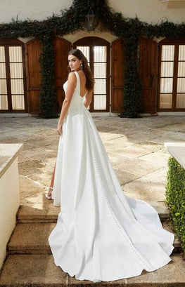 Leandra *sample size 22* - modern and classic sweetheart strapless wedding dress in matte satin fabric with glam leg slit