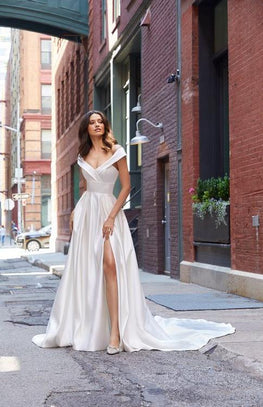 Chief - modern and classic strapless wedding dress with off the shoulder and dropped straps