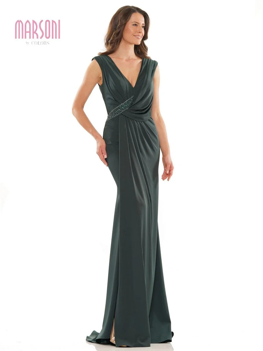Irina *samples size 10 and size 18* - straight fit dress in high quality stretch jersey with front veiled detail and V back