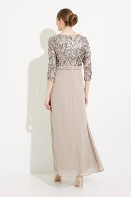 Thea *sample only* - long dress with 3/4 sleeve lace top and ruffled stretch chiffon skirt