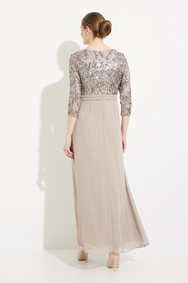 Thea *sample only* - long dress with 3/4 sleeve lace top and ruffled stretch chiffon skirt