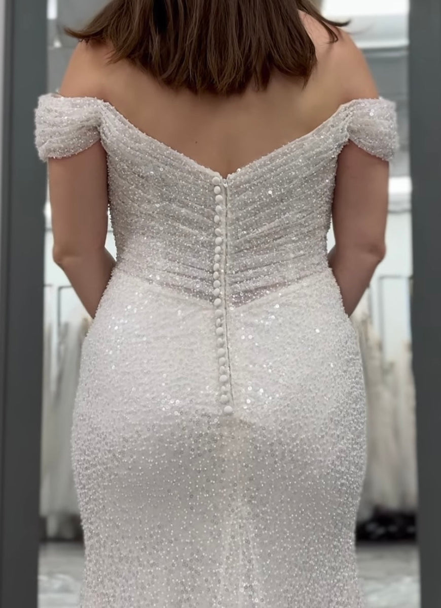 Cardea *sample size 12* - off-the-shoulder sparkle glam fitted wedding dress