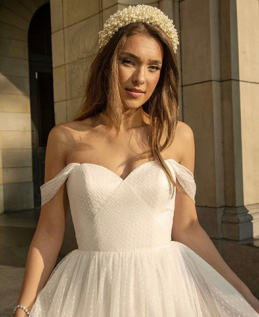 Melissandre * échantillon taille 6 - robe de mariée tea lenght à jupe volumineuse d'inspiration vintage à bretelles tombantes romantiques
