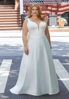 Kennedy *plus size* - classic wedding dress with illusion plunging neckline and open back