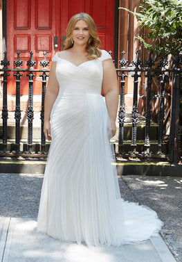 Barley *plus size* - modern fitted tulle clean off the shoulder wedding dress