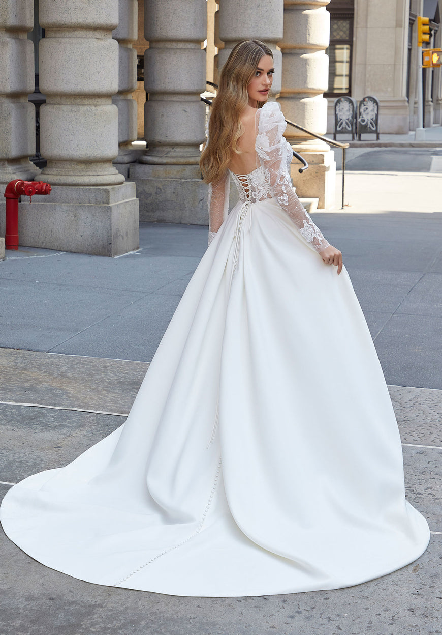 Pecos - statement wedding dress with sweetheart bodice and dramatic leg slit, detachable sleeves